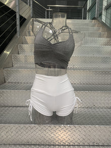  White High-Waisted Cinch Short and Four Strap Bra