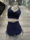 Navy Blue High-Waisted Cinch Short and Four-Strap Bra