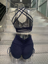 Navy Blue High-Waisted Cinch Short and Four Strap Bra
