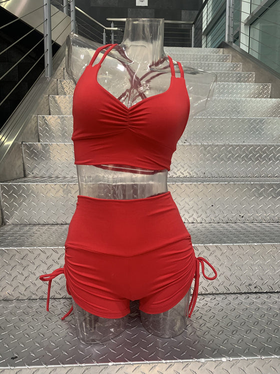 Cardinal Red High-Waisted Cinch Short and Four Strap Bra