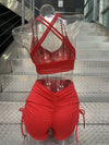 Cardinal Red High-Waisted Cinch Short and Four-Strap Bra
